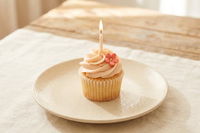 Cupcake with a lit candle